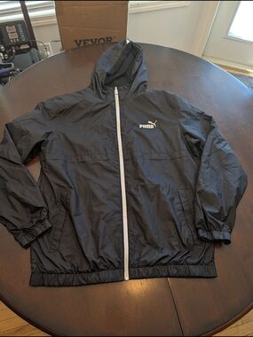 Puma Black Hooded Jacket with White Zipper